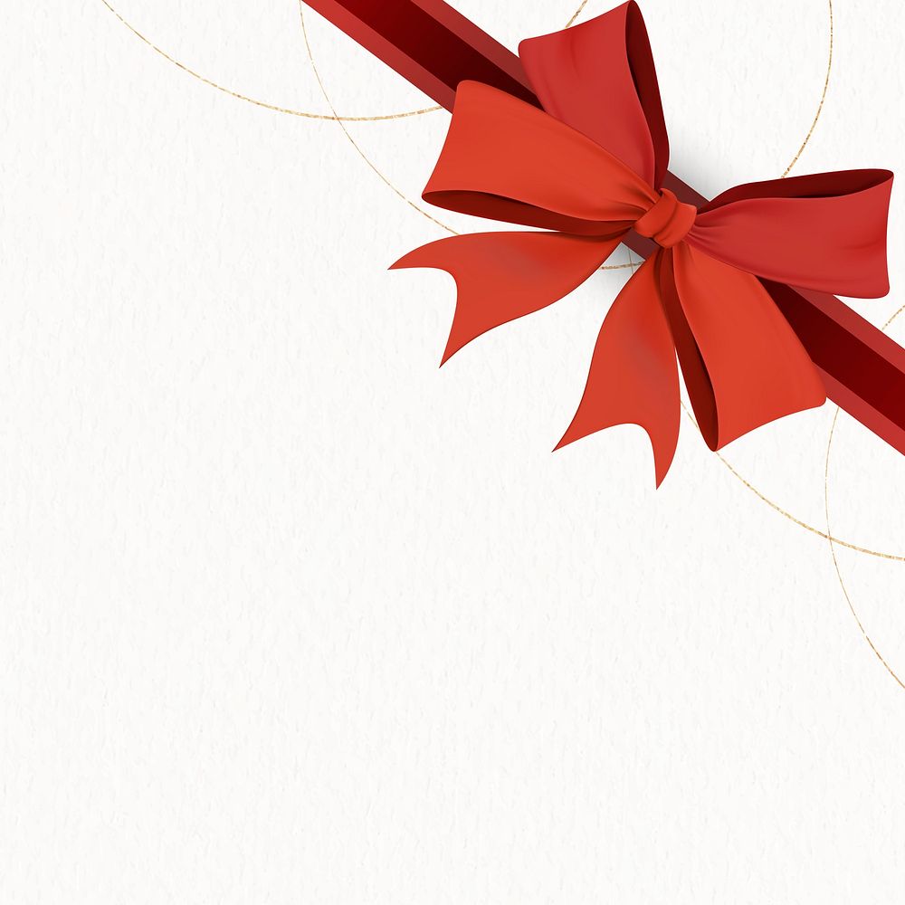 Red ribbon bow element on beige background vector