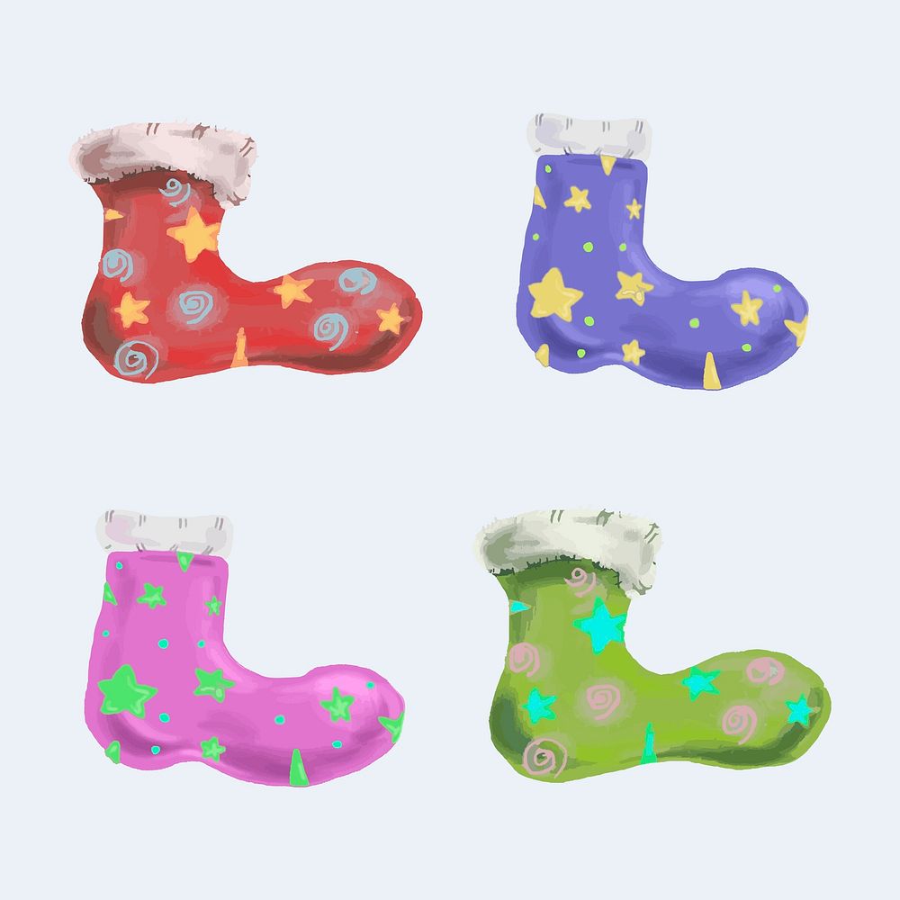 Hand drawn Christmas stocking sock element set vector