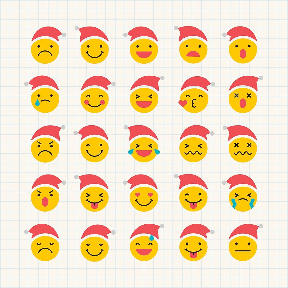 Round yellow Santa emoticon set isolated on notepaper background vector