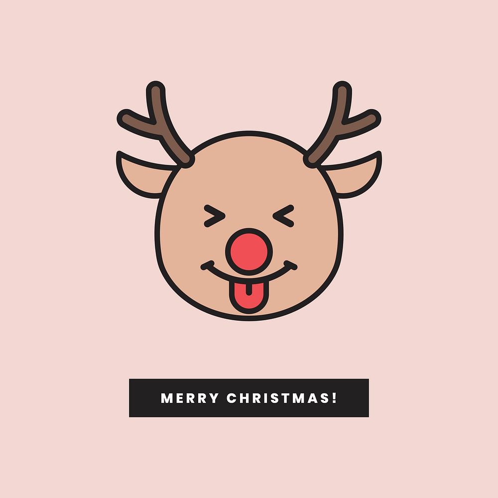 Rudolph reindeer with tongue emoticon and Merry Christmas sign isolated on pink background vector