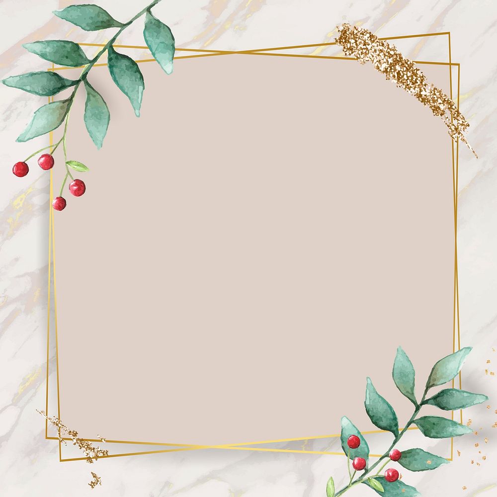 Christmas golden square frame on beige background vector