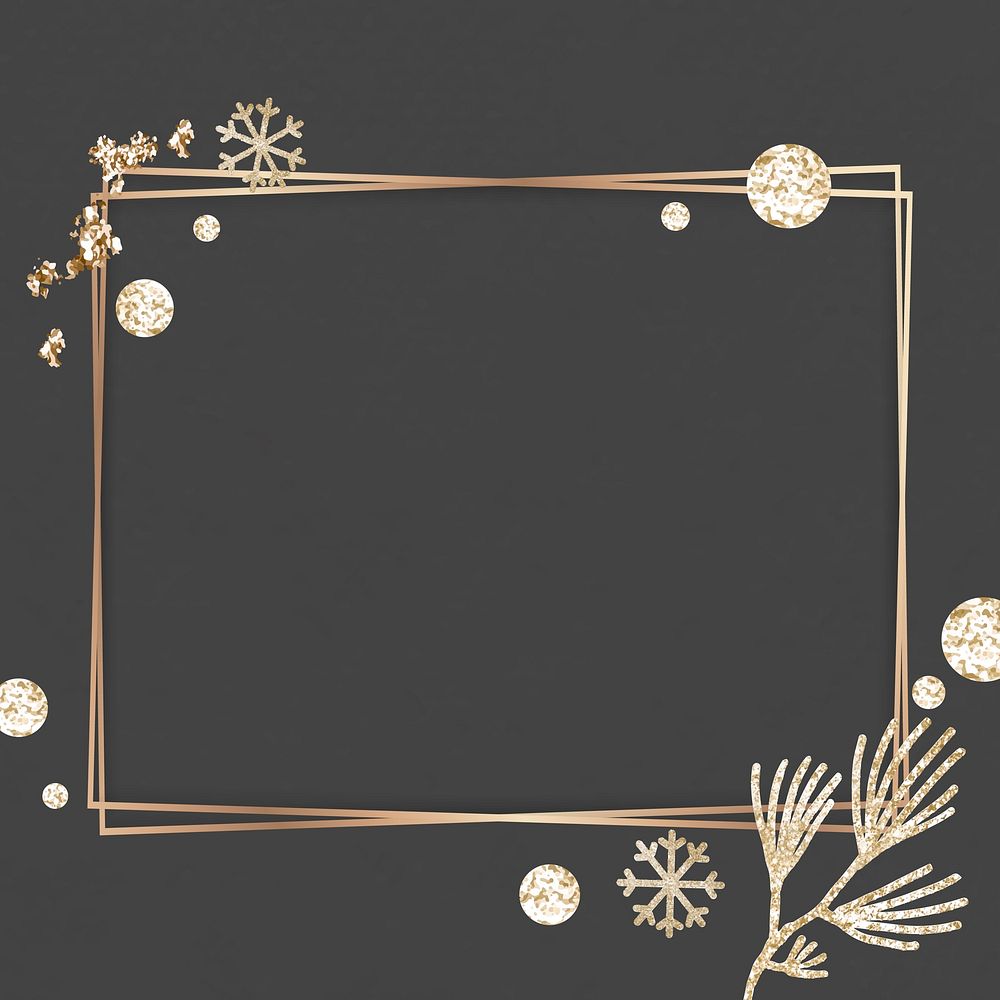 Shimmery botanical gold frame on black background vector