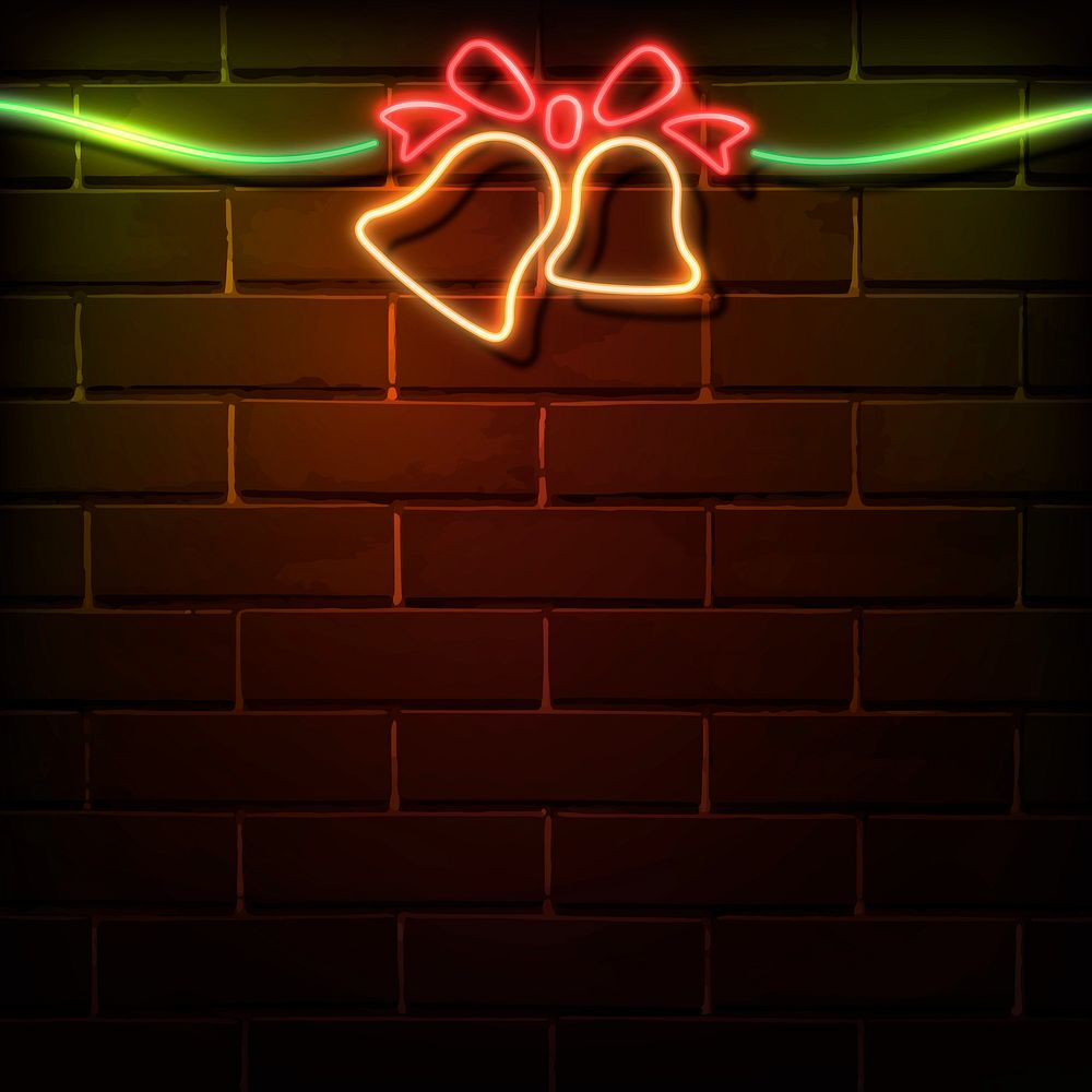 Christmas bell neon sign on a dark brick wall vector