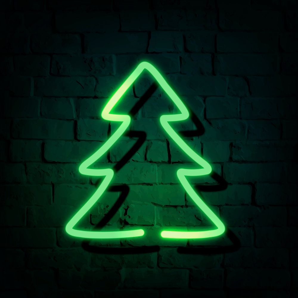 Christmas tree neon sign on a dark brick wall vector