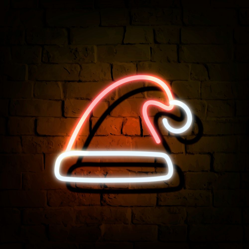 Santa hat neon sign on a dark brick wall vector