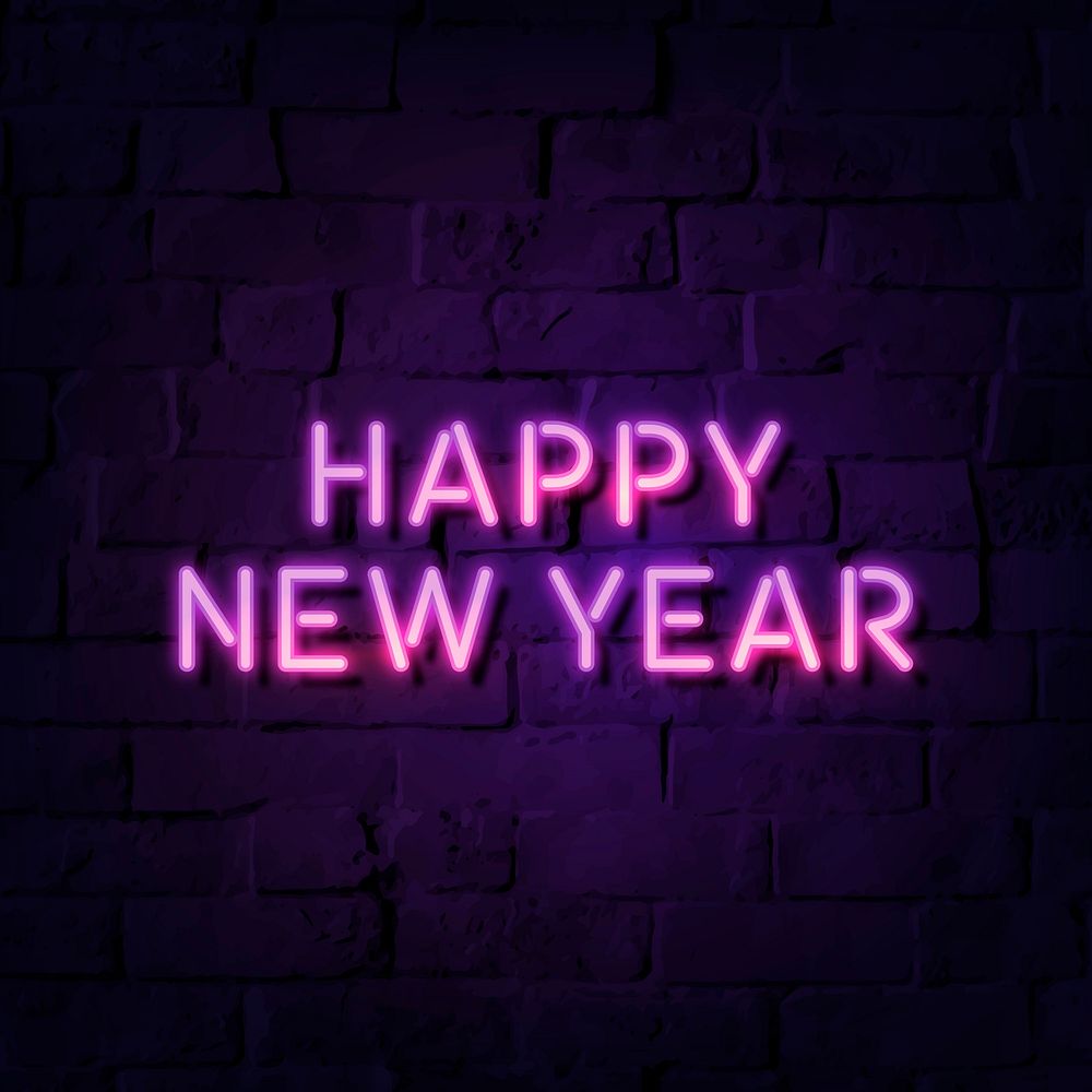 Neon bright happy new year social ads template vector