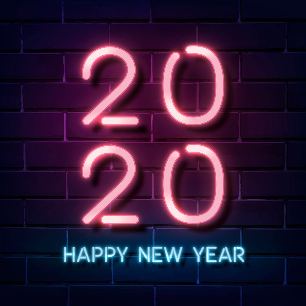 Neon pink happy new year 2020 social ads template vector