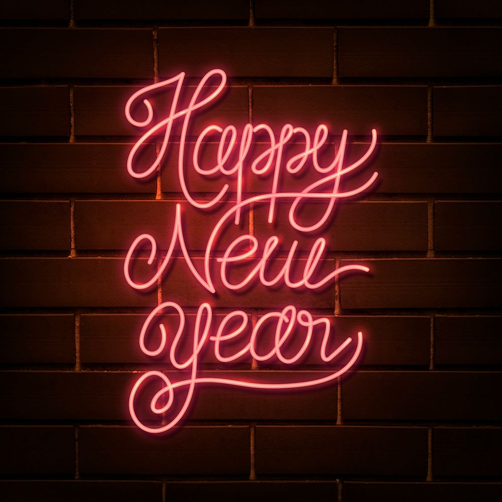 Neon bright happy new year social ads template