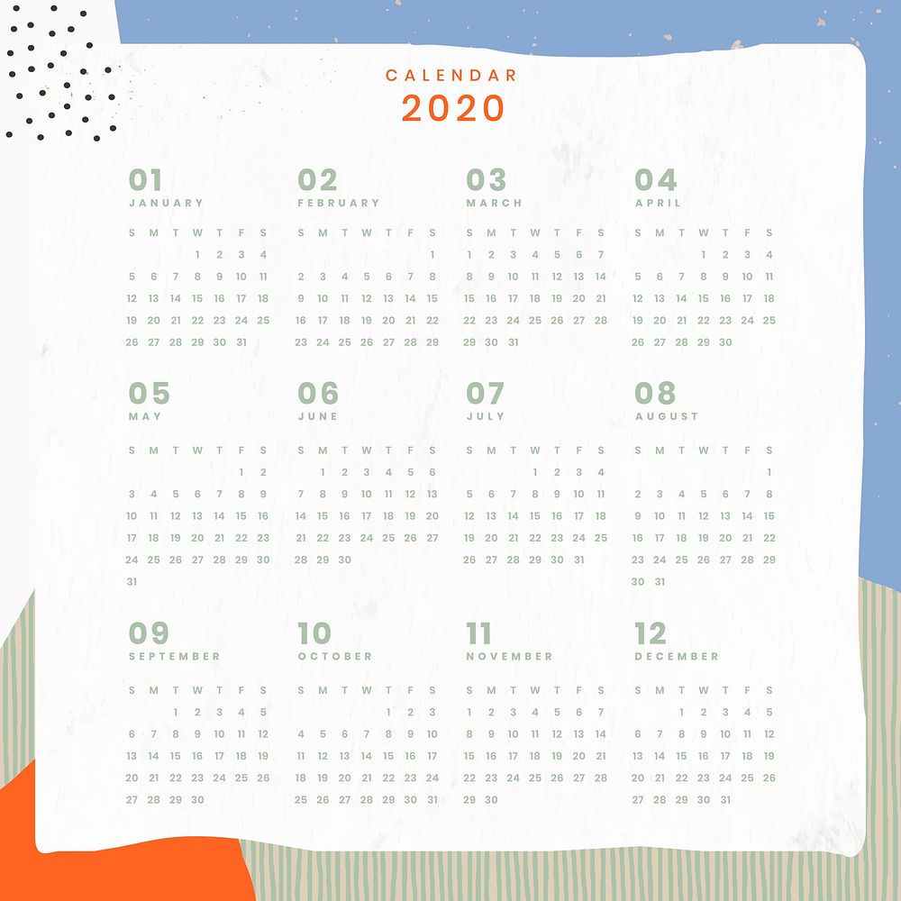 Colorful calendar 2020 vector set