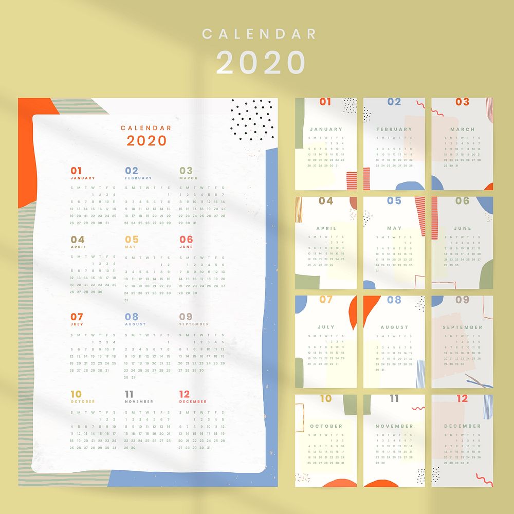 Colorful calendar 2020 vector set