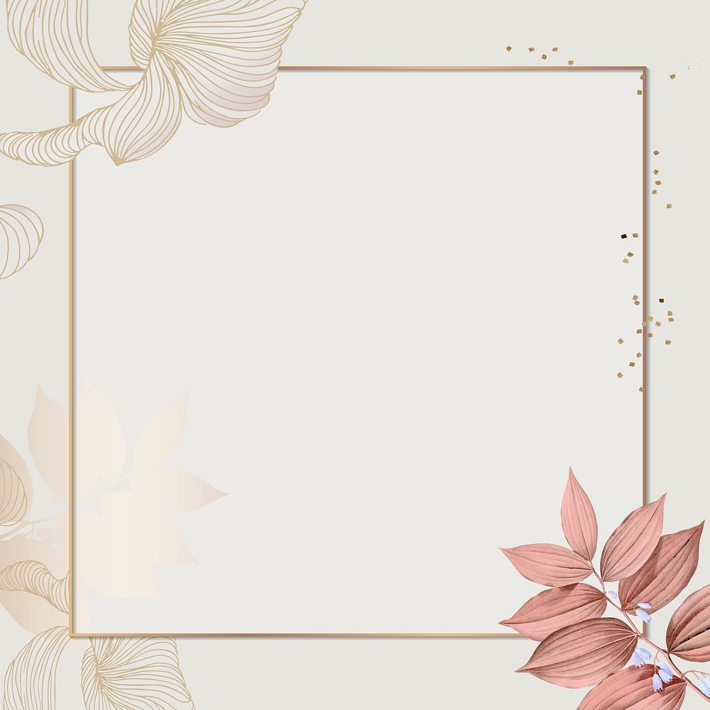 Golden floral square frame social ads template vector