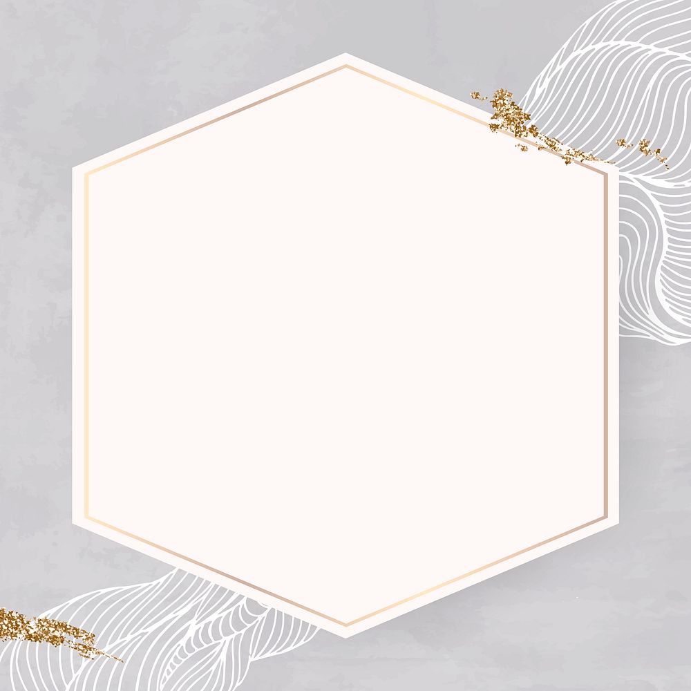 Golden glittery hexagon frame design vector