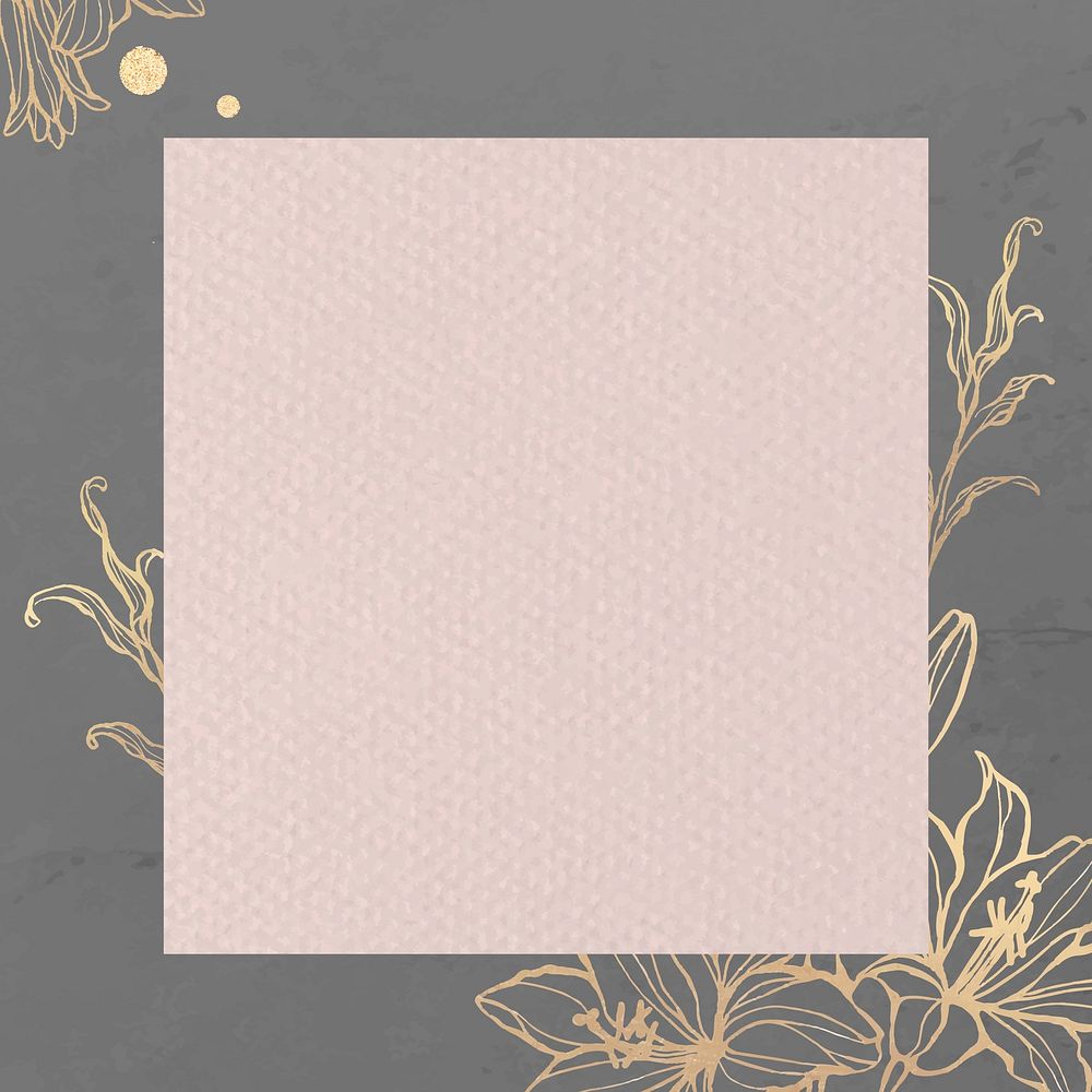 Rectangle pink paper on gold floral background vector