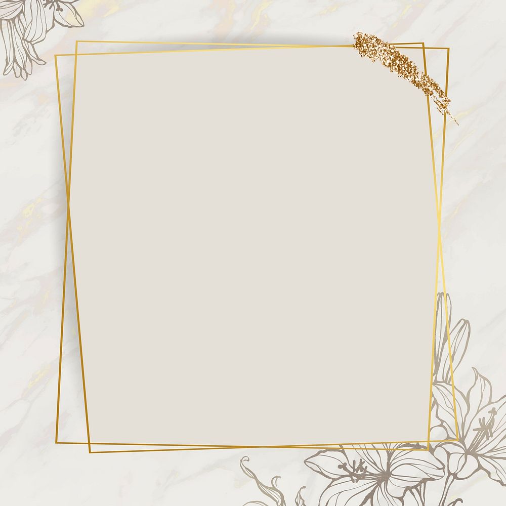 Gold floral frame with brush stoke vector