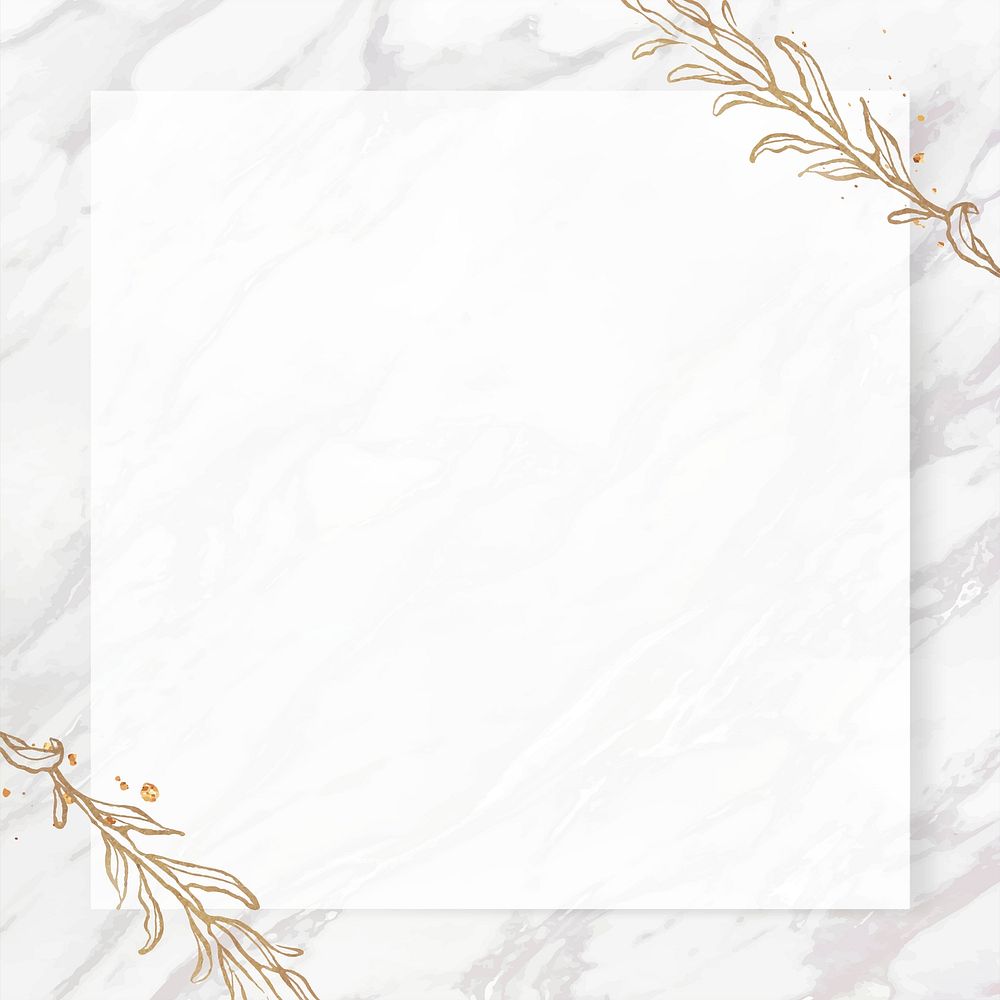 Gold leaves frame on marble background