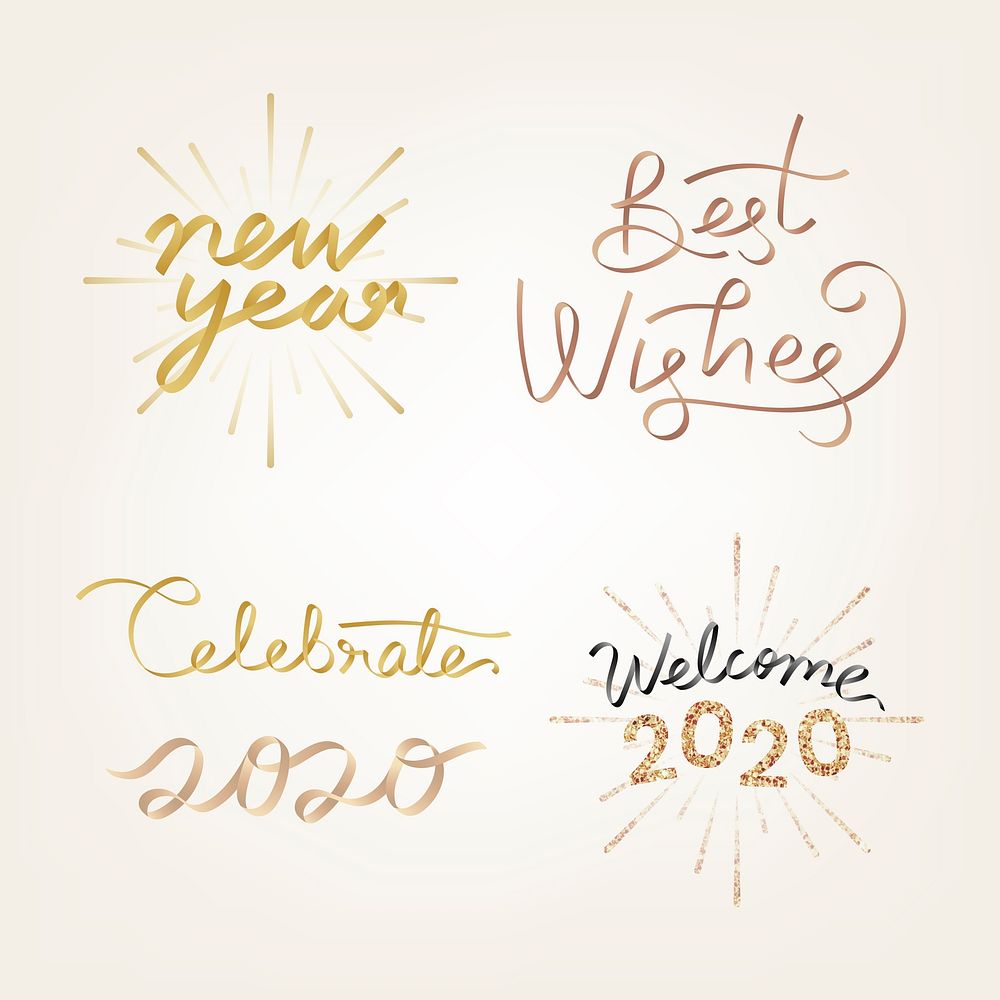 Festive golden new year set illustration