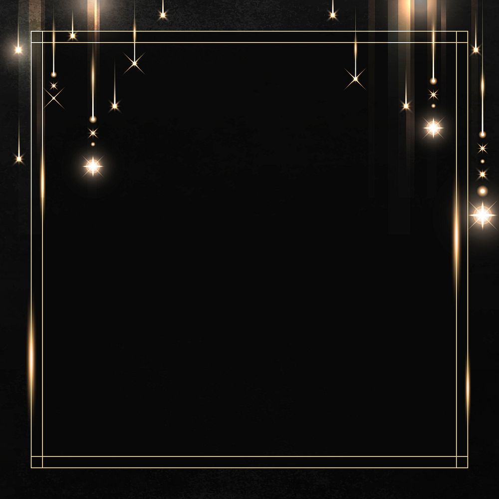 Square gold frame with sparkle patterned on black background vector