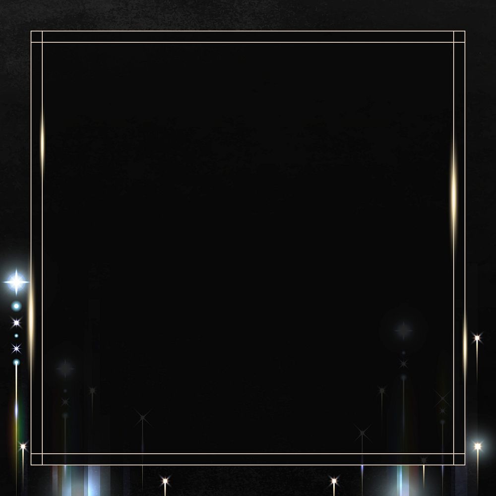 Square gold frame with sparkle patterned on black background vector