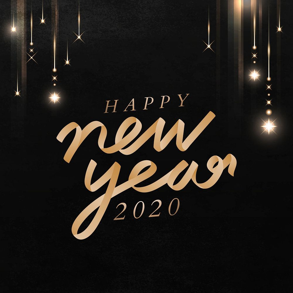 Happy New Year black greeting card template vector