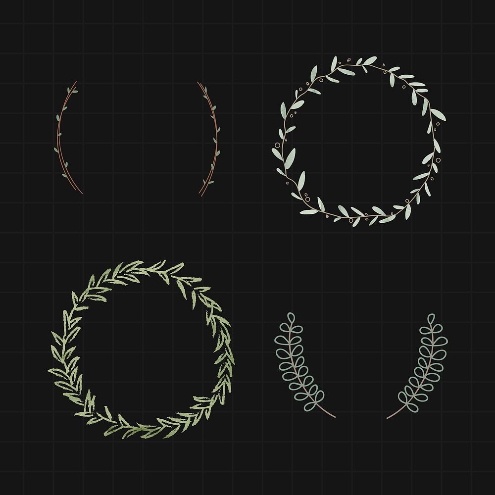 Leafy frame set on black background vector