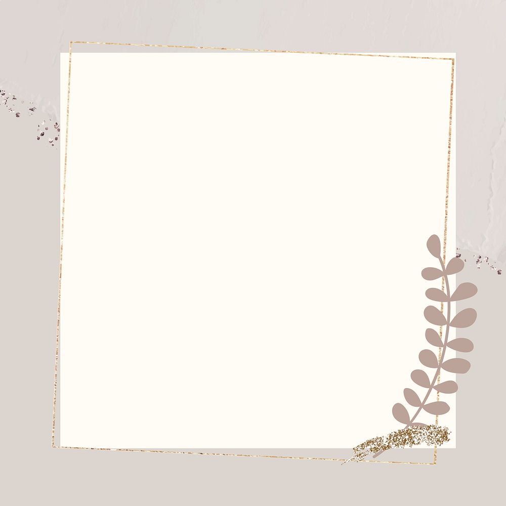 Leafy gold frame on beige background vector