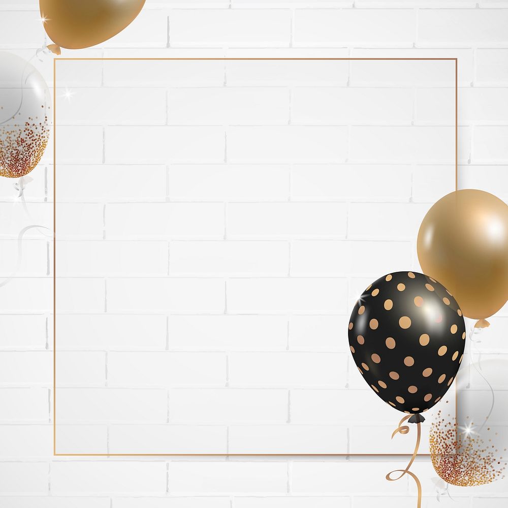New year party balloons frame with brick background