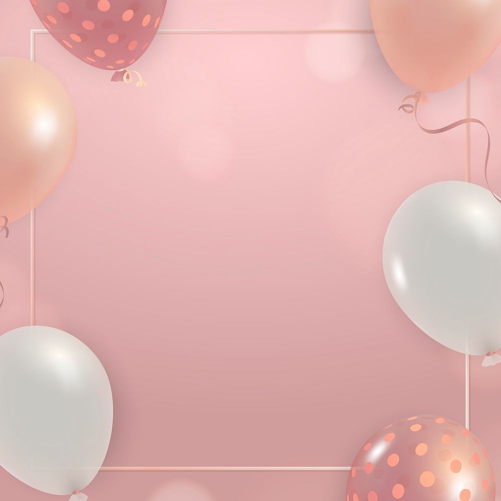 Pink birthday balloons frame psd