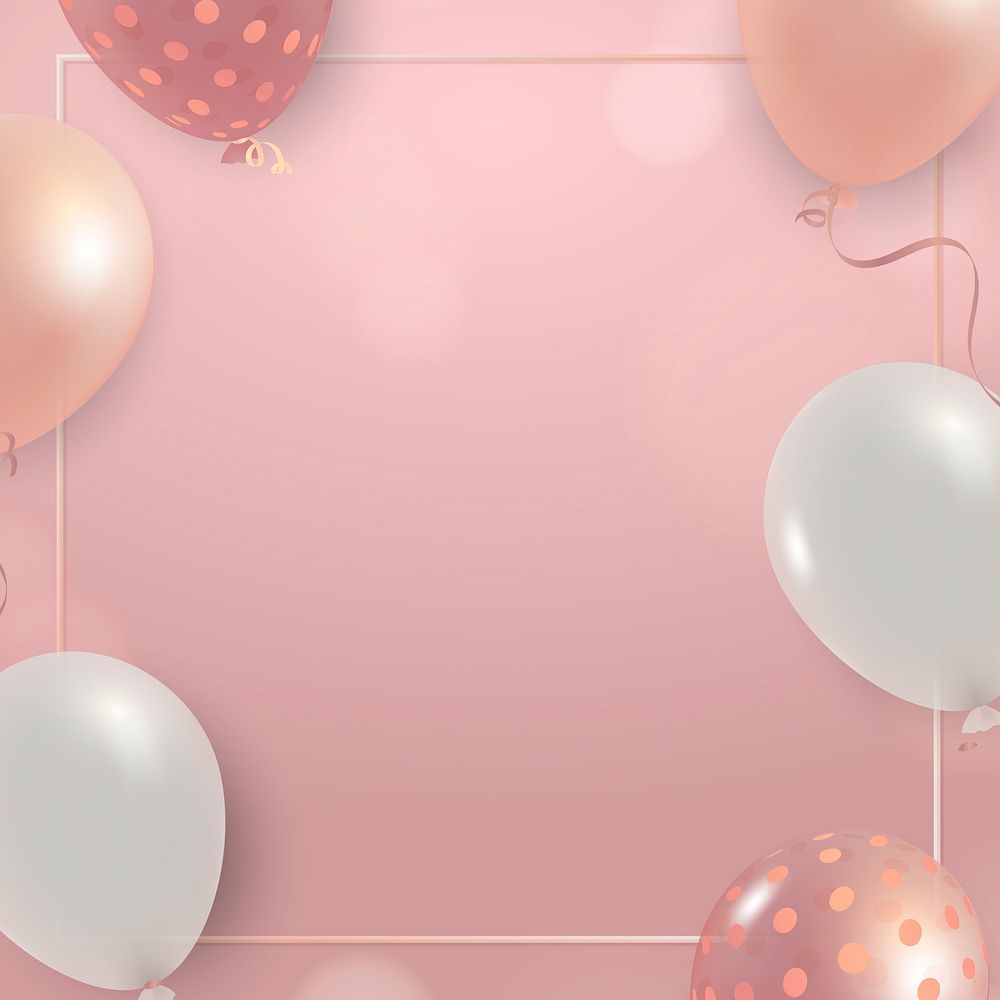 White and pink balloons frame design vector