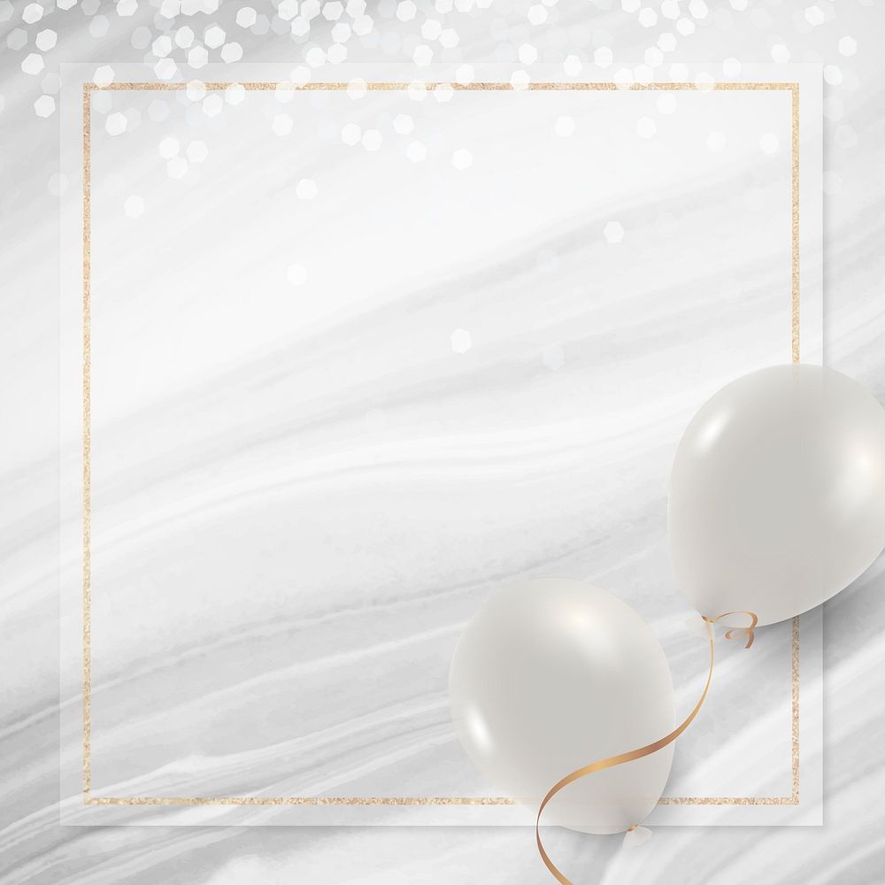 White balloons frame psd with marble background