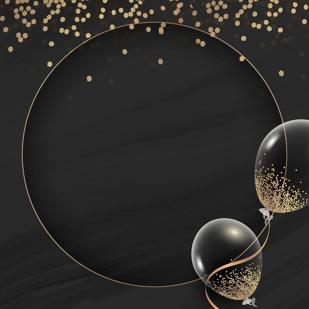 Golden round balloons frame design vector