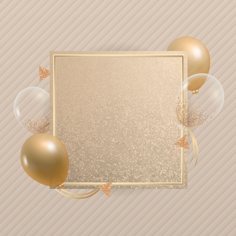 Golden frame psd with luxury balloons