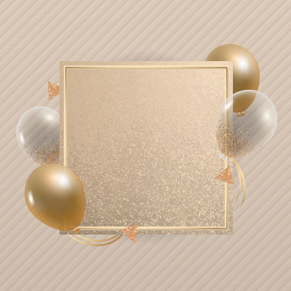 Golden sqaure balloons frame design vector