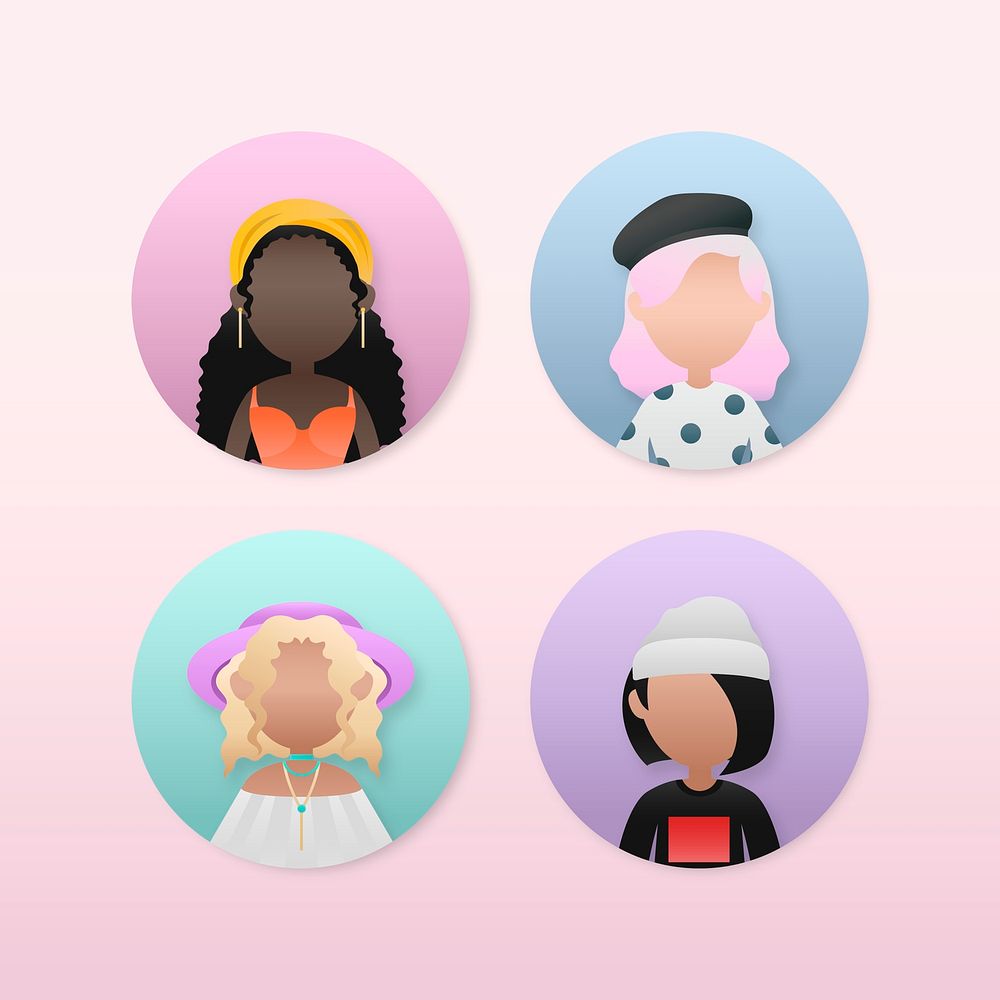 Set of diverse women avatar character illustration