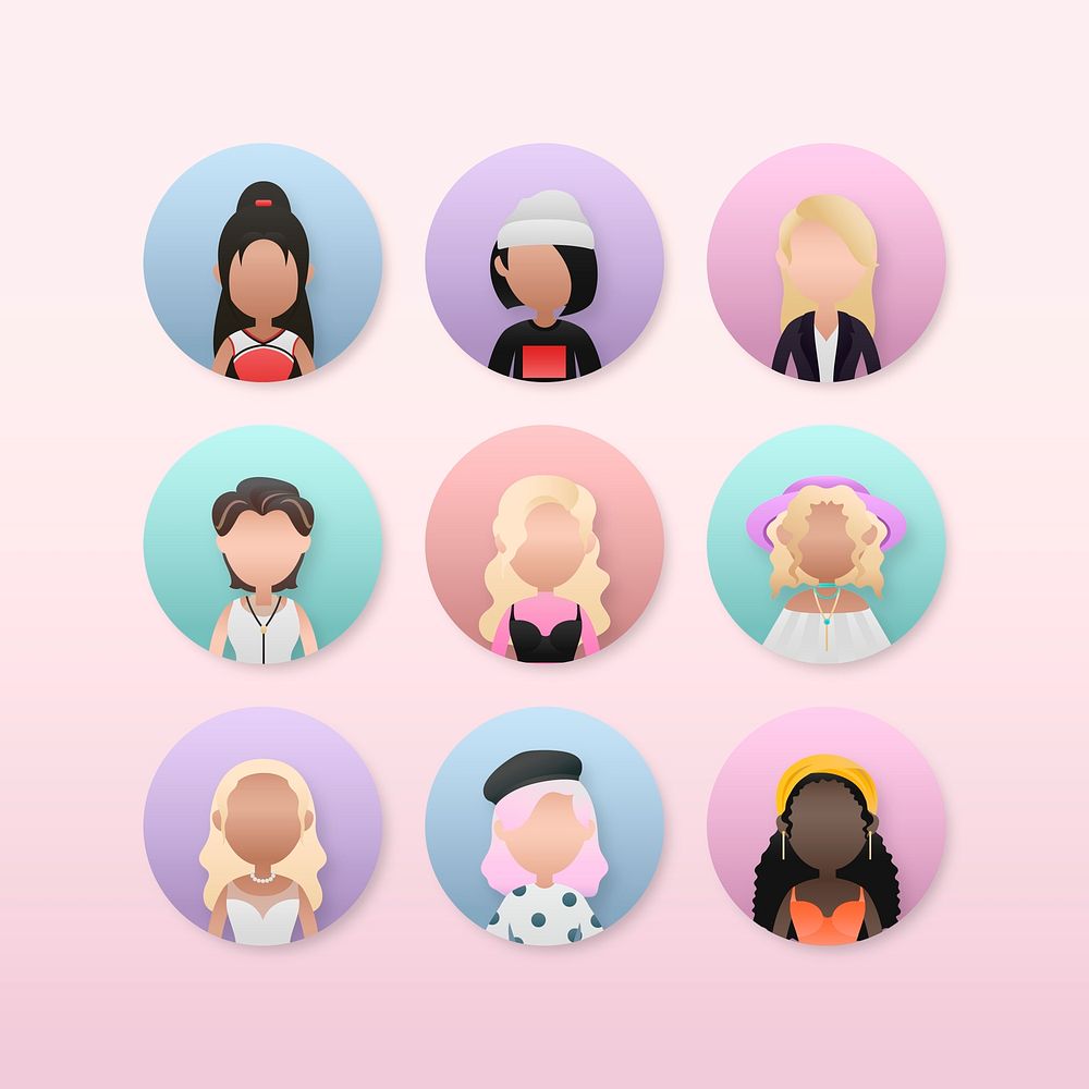Set of diverse women avatar character illustration