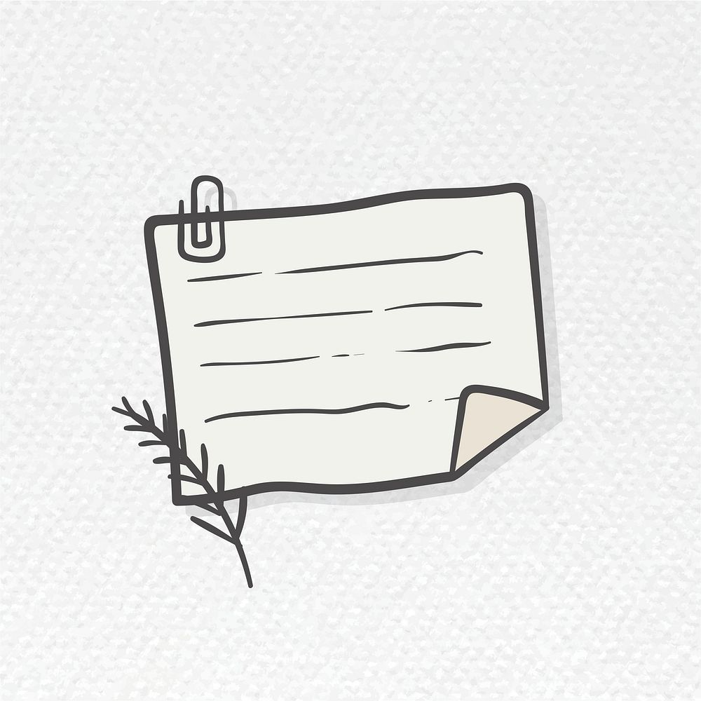Blank lined paper note with paper clip illustration