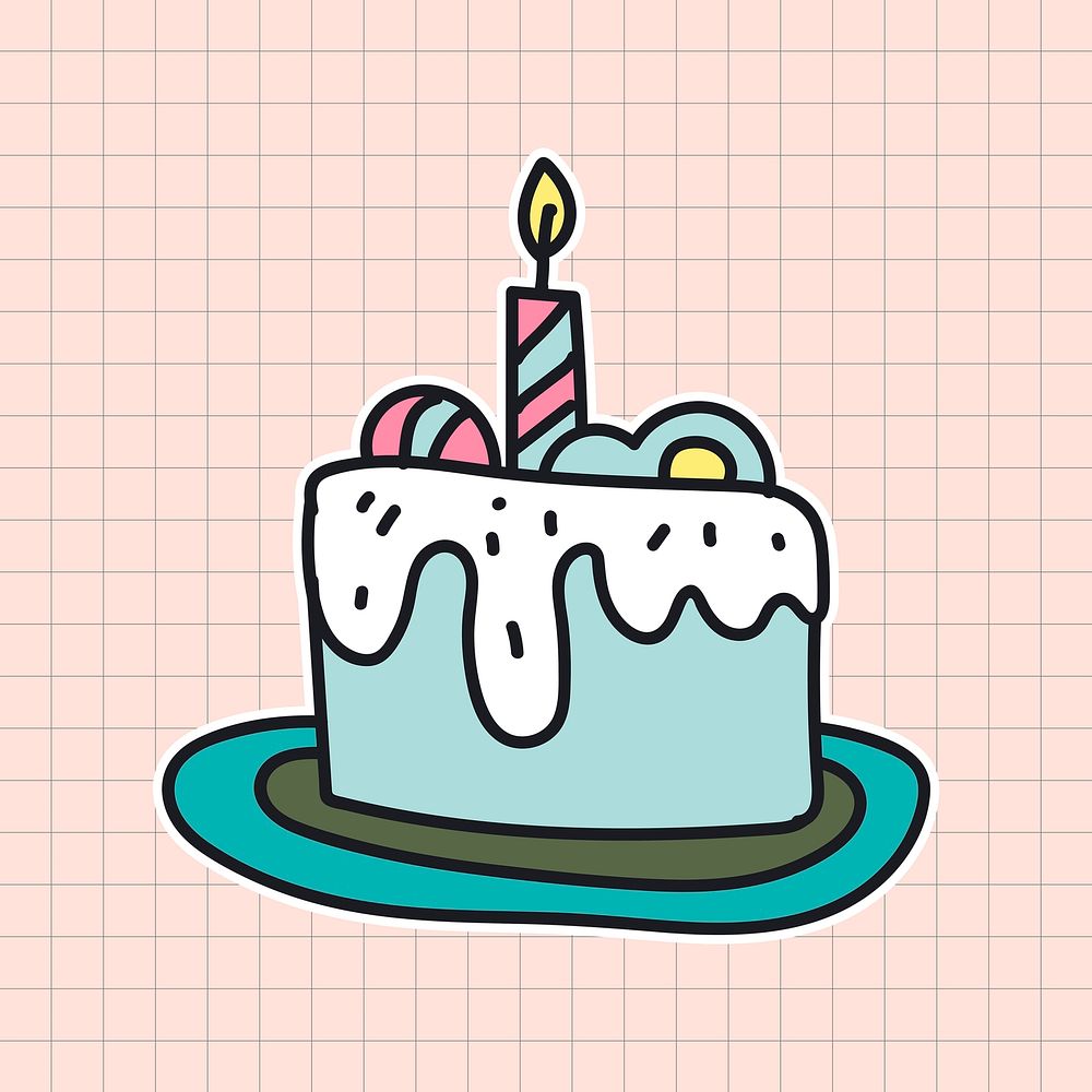 Hand drawn cake with a candle sticker illustration