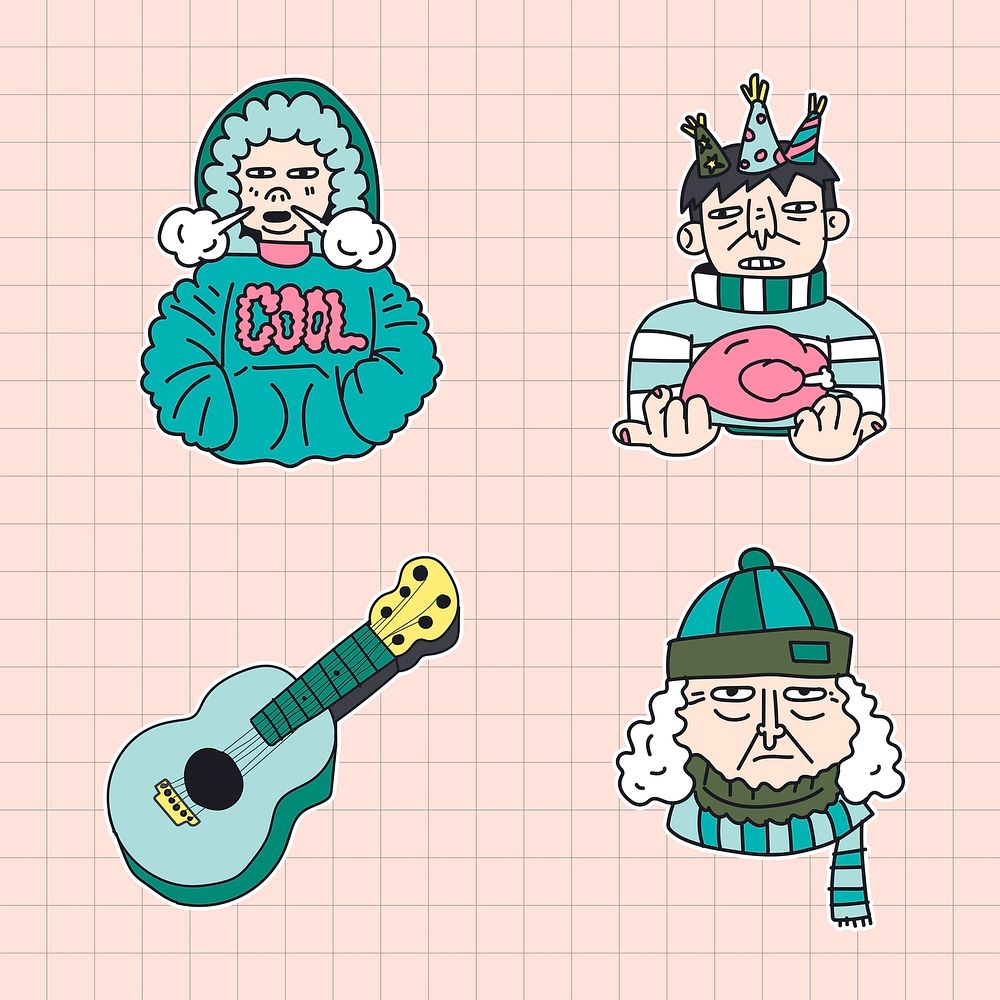 Hand drawn winter stickers collection illustration