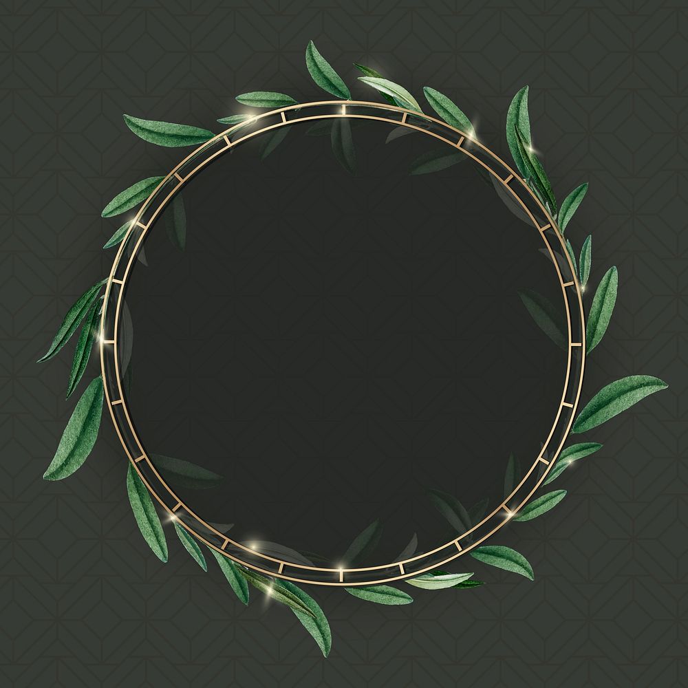 Gold frame on foliage pattern background vector