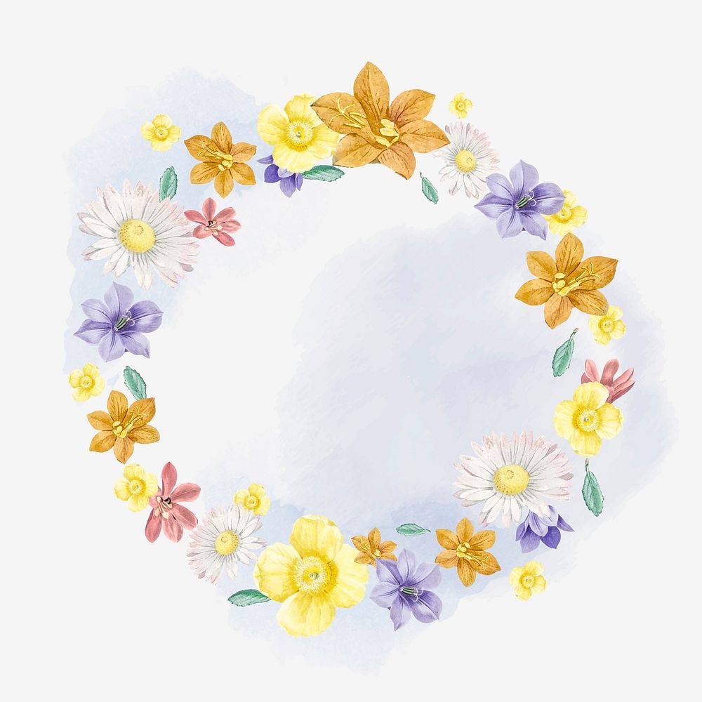 Colorful floral frame on watercolor pattern background vector