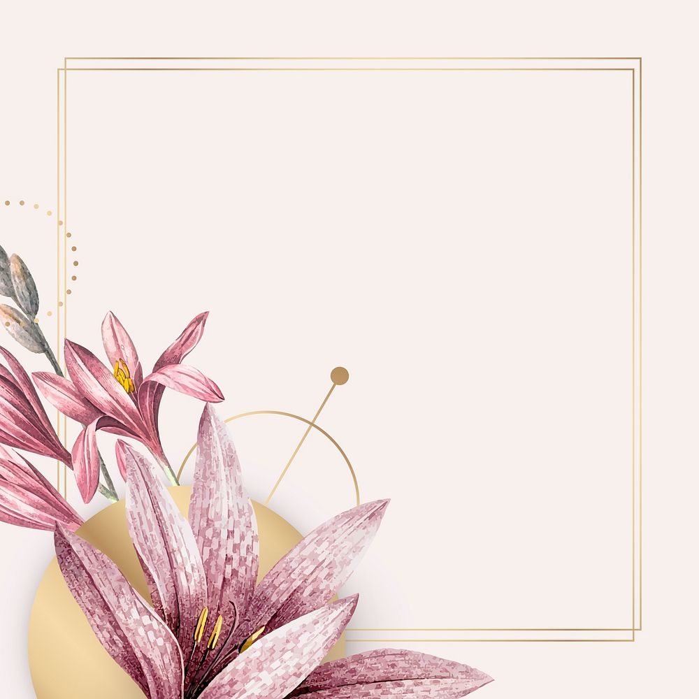 Pink amaryllis pattern with gold frame vector