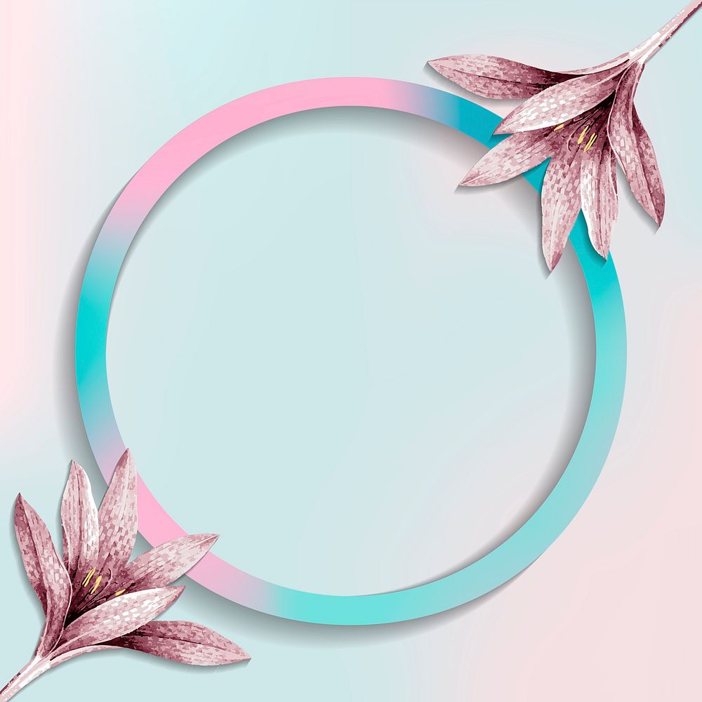 Round frame with pink amaryllis pattern vector