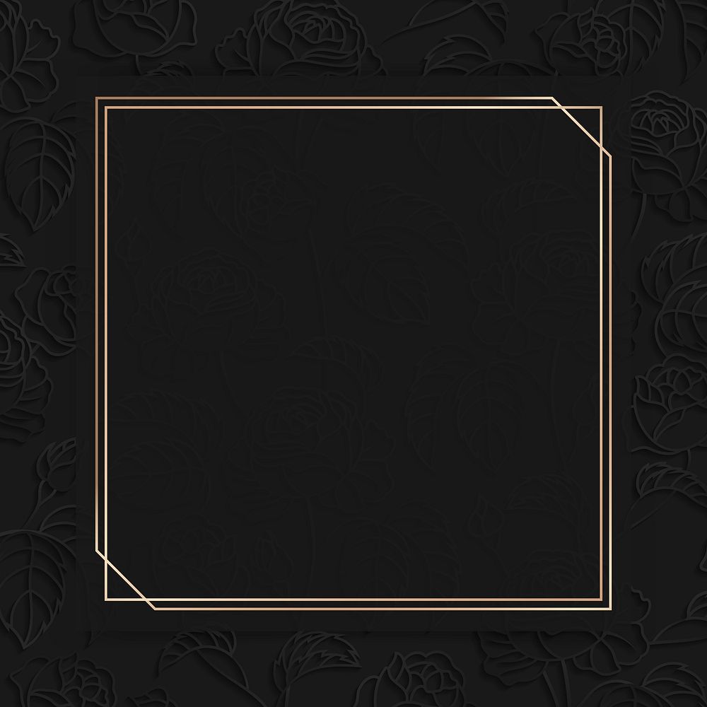 Square gold frame on floral pattern black background vector