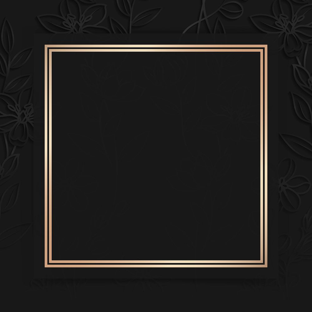 Square gold frame on floral pattern black background vector