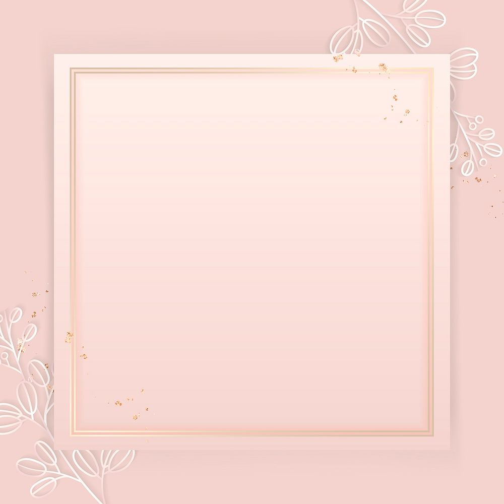 Square gold frame on floral pattern pink background vector