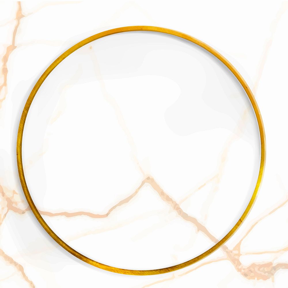 Round gold frame on white marble texture background vector