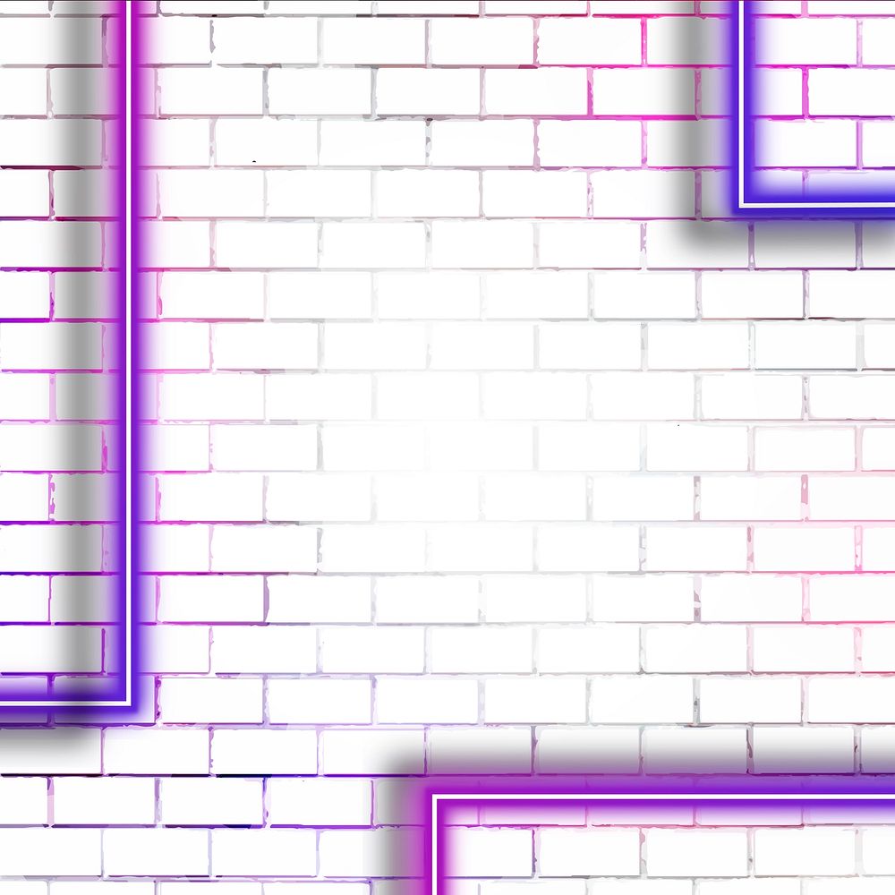 Neon glowing lines on white brick patterned background vector