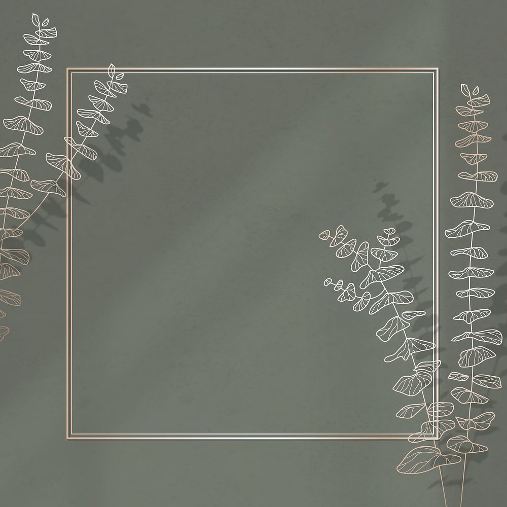 Gold frame with leaf pattern vector