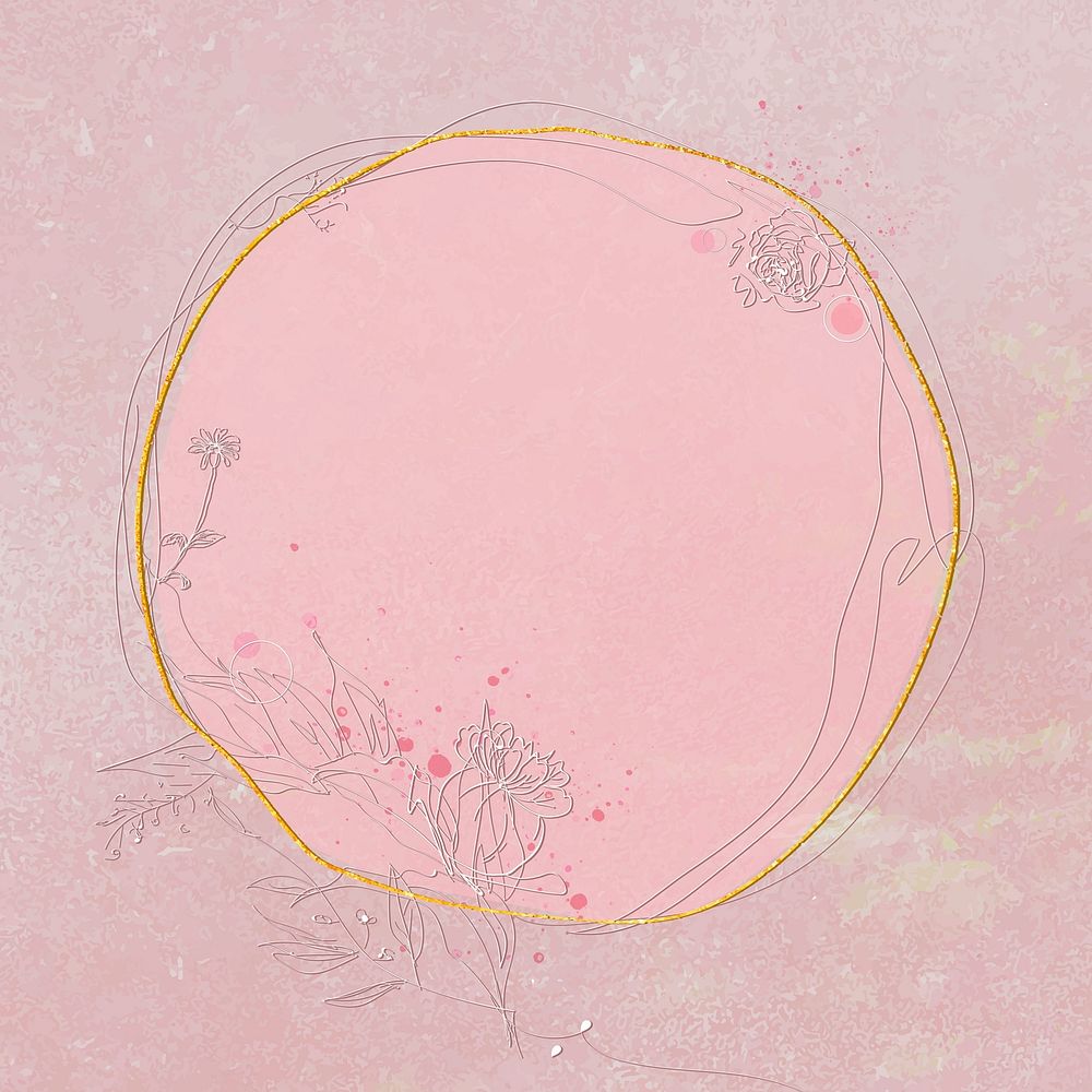Pink round floral frame vector