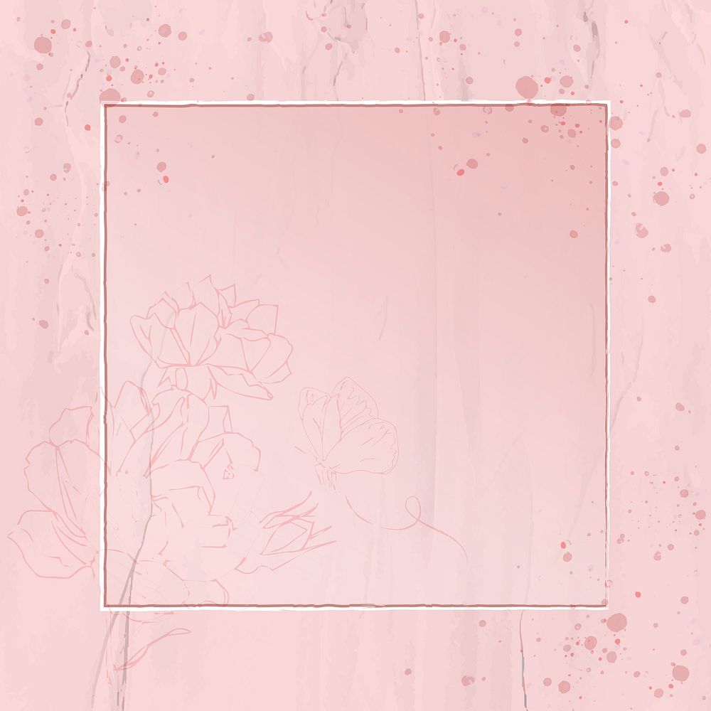 Pink floral square frame vector