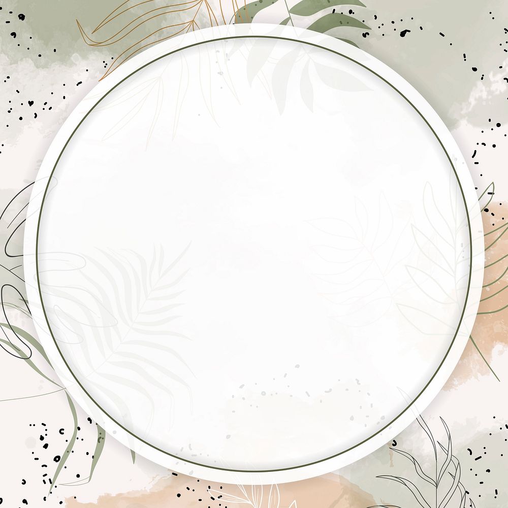 Round leafy watercolor frame vector